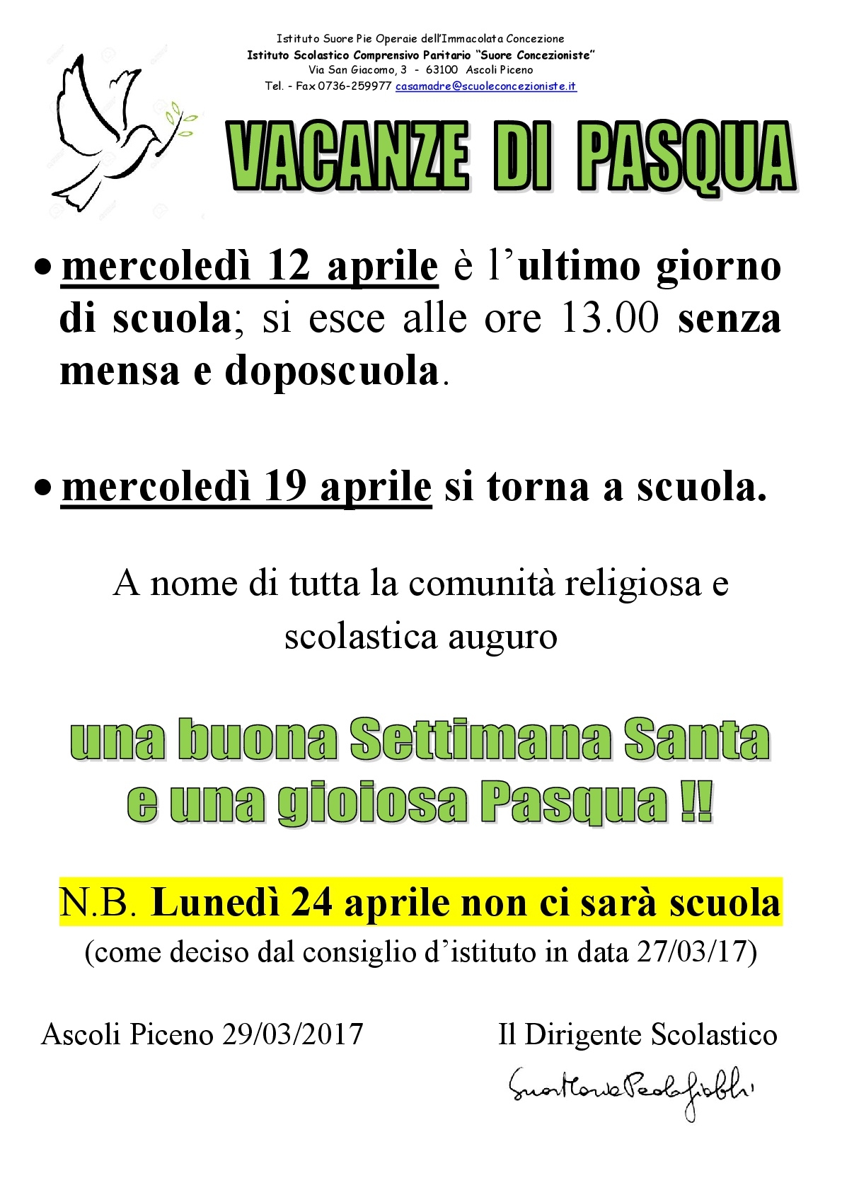 Avvisi vacanze pasqua